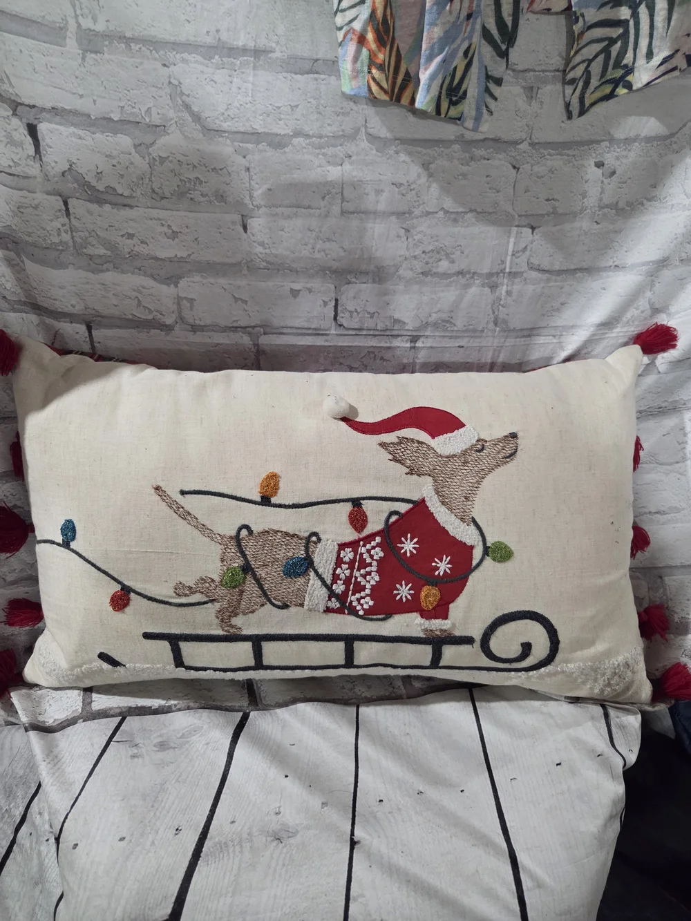 Cost Plus World Market Dachsund Dog Sled Holiday Pillow